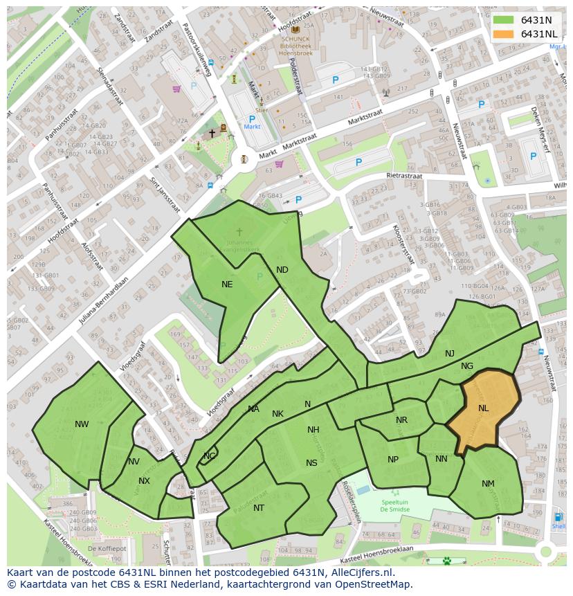 Afbeelding van het postcodegebied 6431 NL op de kaart.