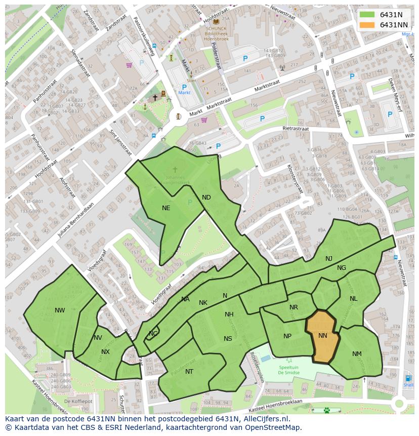 Afbeelding van het postcodegebied 6431 NN op de kaart.