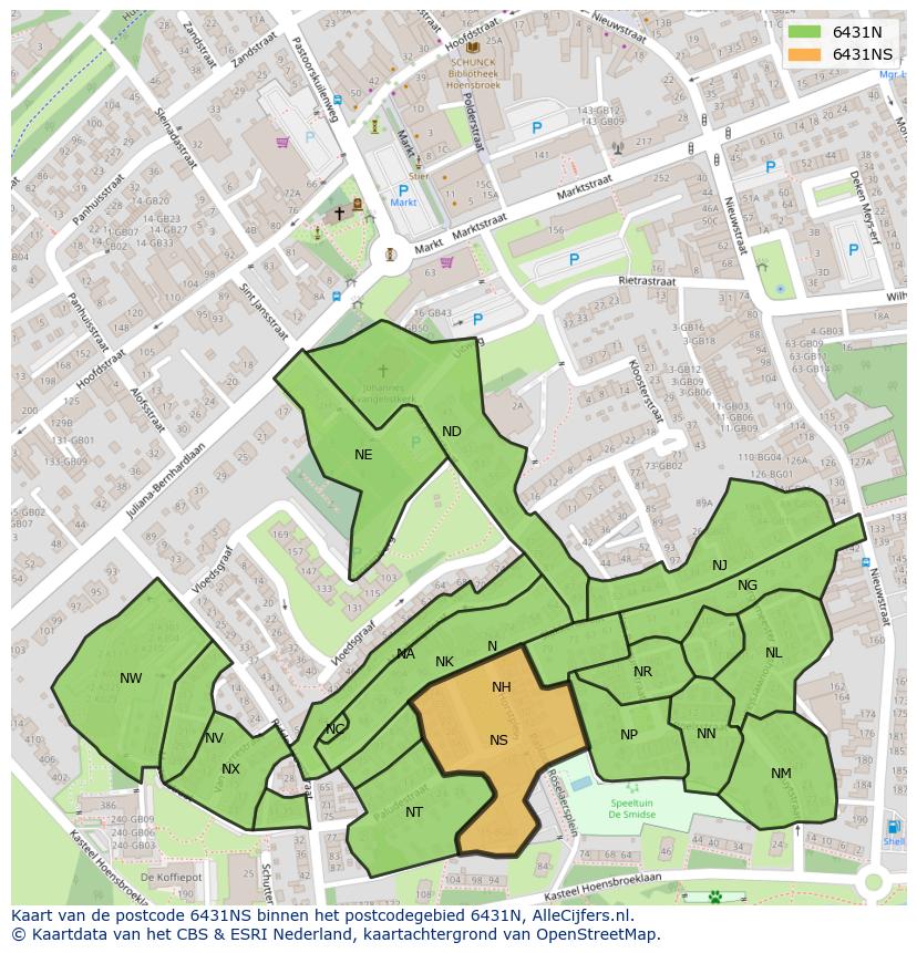 Afbeelding van het postcodegebied 6431 NS op de kaart.