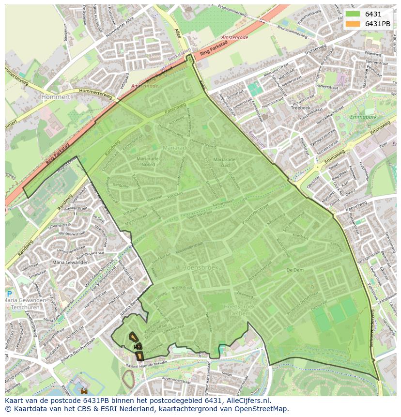 Afbeelding van het postcodegebied 6431 PB op de kaart.