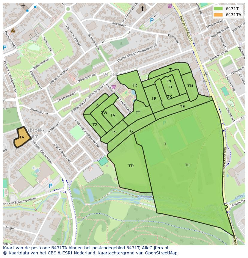 Afbeelding van het postcodegebied 6431 TA op de kaart.