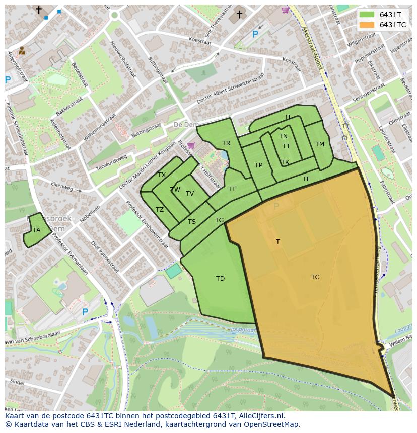 Afbeelding van het postcodegebied 6431 TC op de kaart.