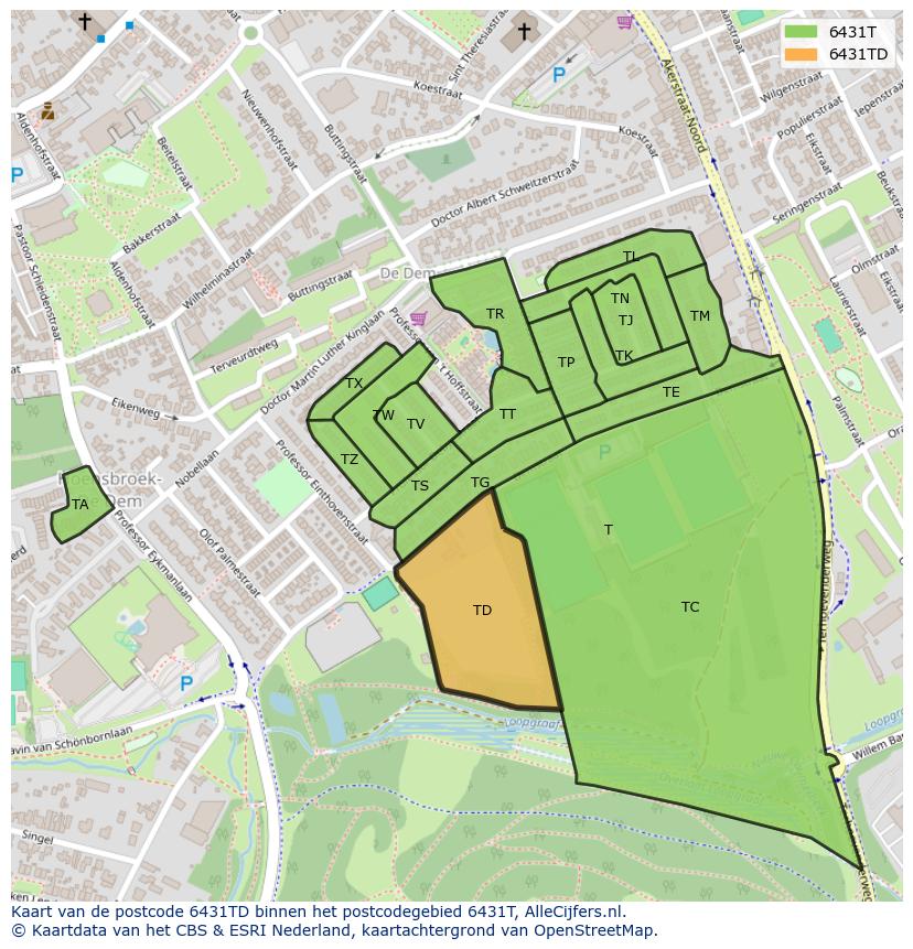 Afbeelding van het postcodegebied 6431 TD op de kaart.