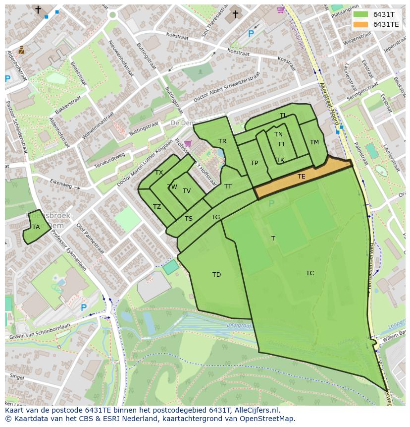 Afbeelding van het postcodegebied 6431 TE op de kaart.