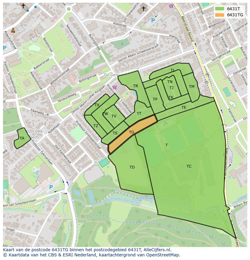 Afbeelding van het postcodegebied 6431 TG op de kaart.