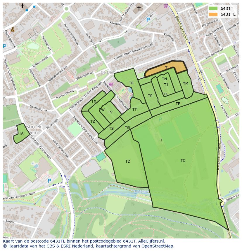 Afbeelding van het postcodegebied 6431 TL op de kaart.
