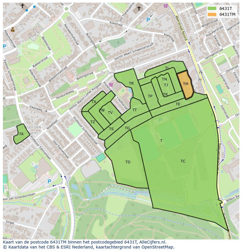Afbeelding van het postcodegebied 6431 TM op de kaart.