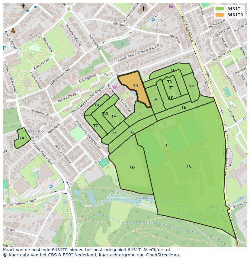 Afbeelding van het postcodegebied 6431 TR op de kaart.