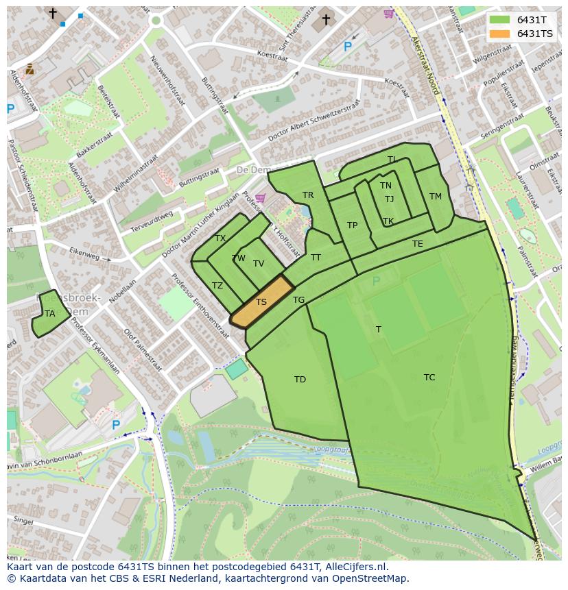 Afbeelding van het postcodegebied 6431 TS op de kaart.