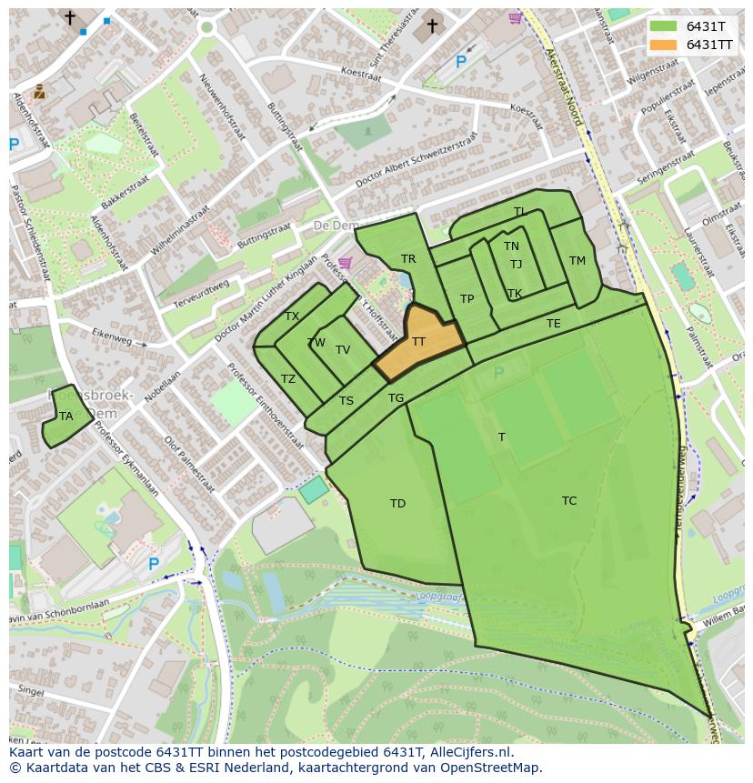 Afbeelding van het postcodegebied 6431 TT op de kaart.