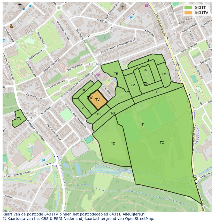 Afbeelding van het postcodegebied 6431 TV op de kaart.