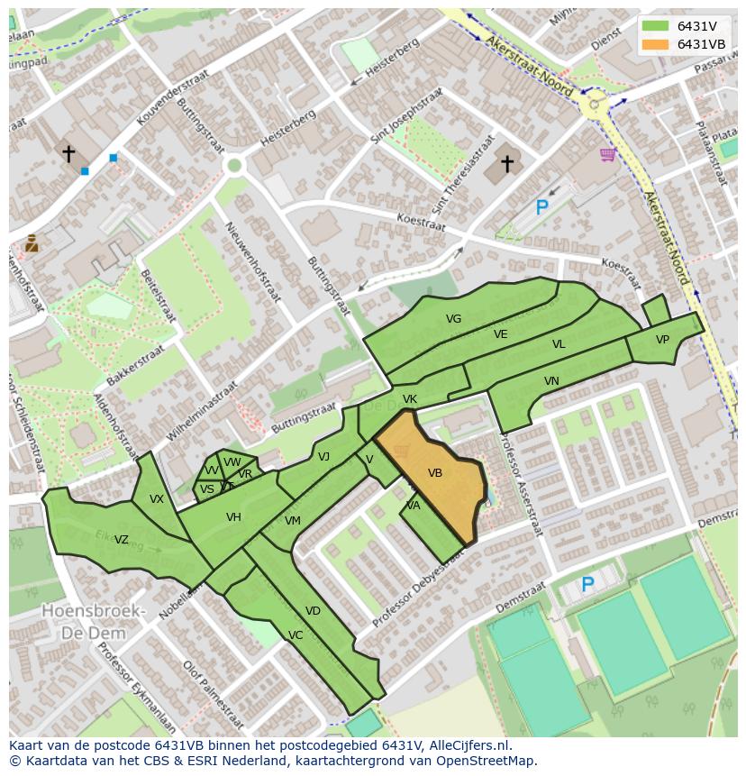 Afbeelding van het postcodegebied 6431 VB op de kaart.
