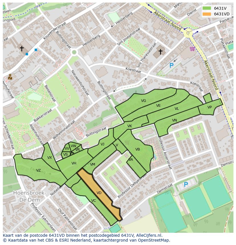 Afbeelding van het postcodegebied 6431 VD op de kaart.