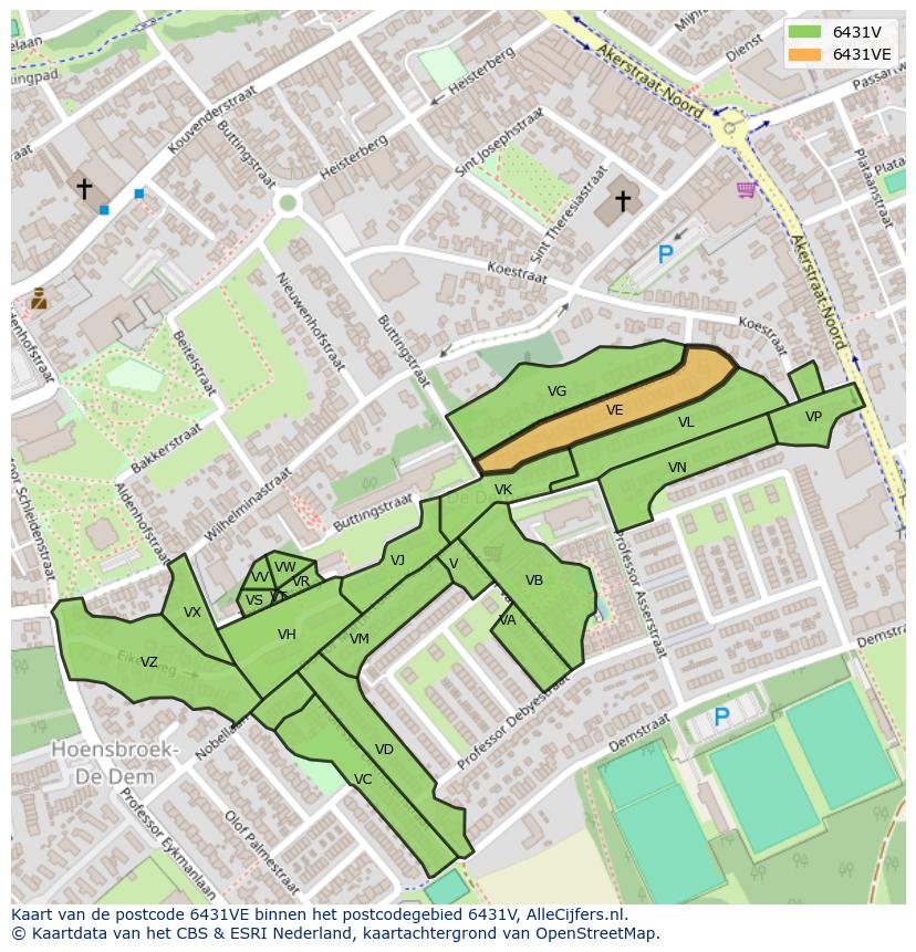 Afbeelding van het postcodegebied 6431 VE op de kaart.