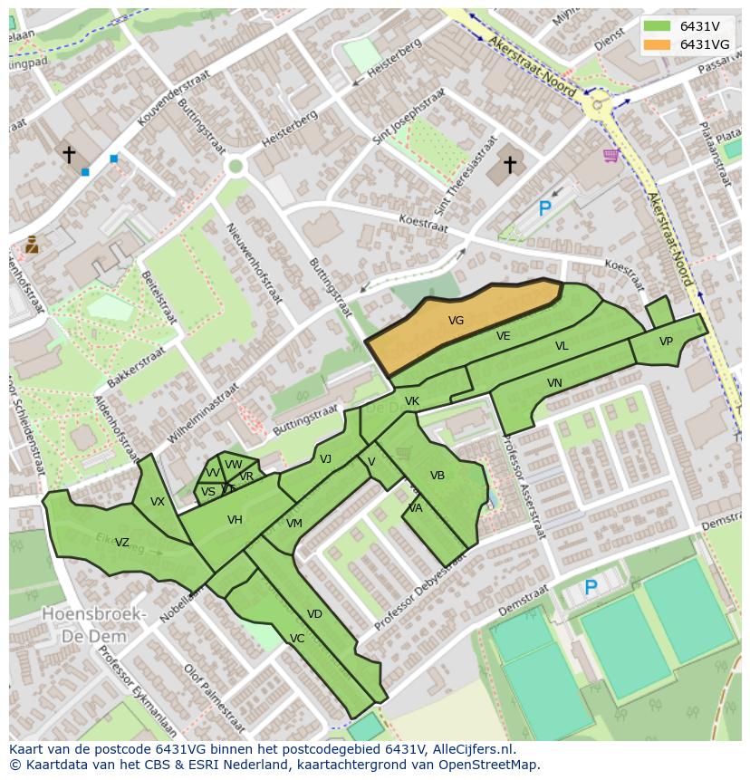Afbeelding van het postcodegebied 6431 VG op de kaart.