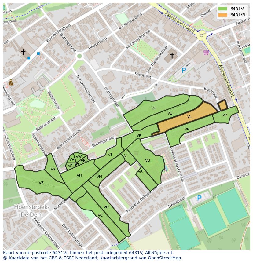 Afbeelding van het postcodegebied 6431 VL op de kaart.