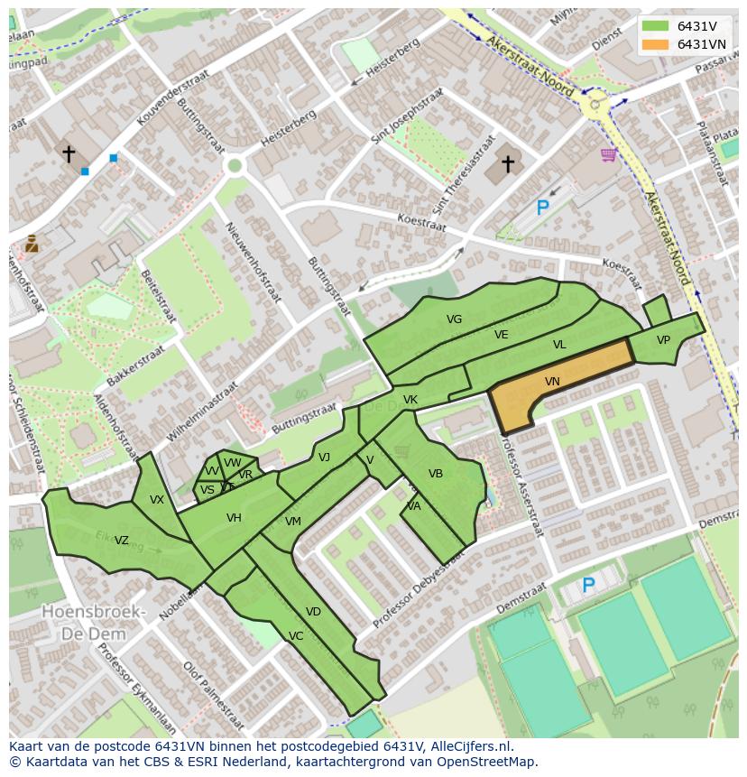 Afbeelding van het postcodegebied 6431 VN op de kaart.