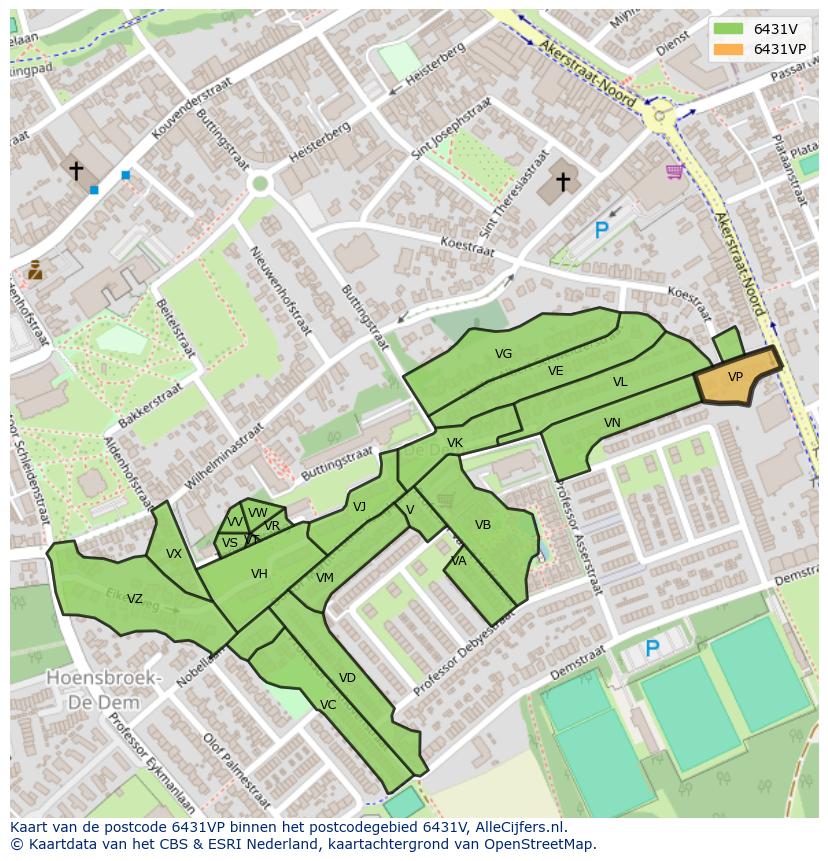 Afbeelding van het postcodegebied 6431 VP op de kaart.