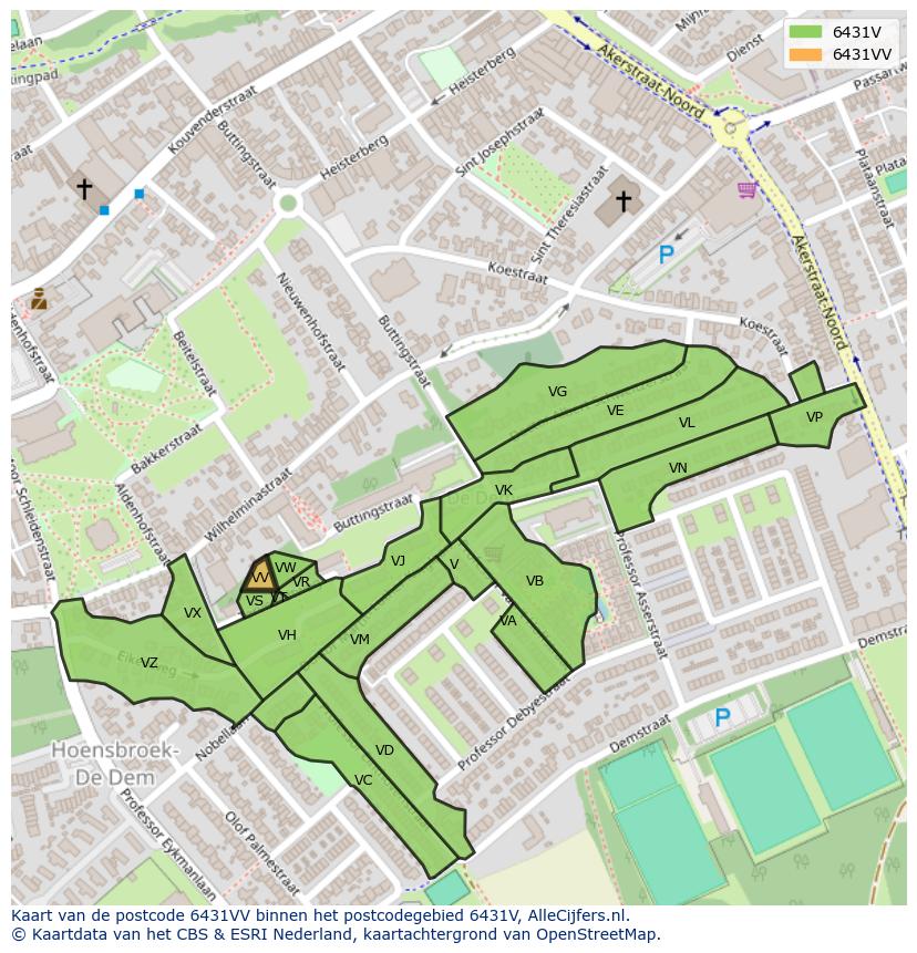 Afbeelding van het postcodegebied 6431 VV op de kaart.