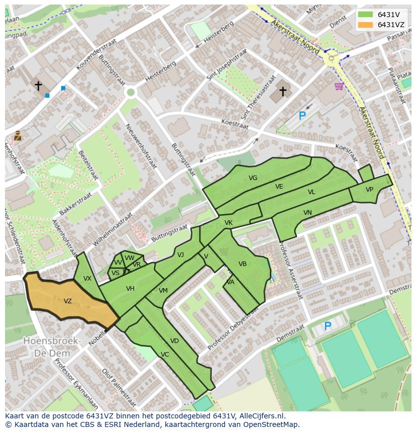 Afbeelding van het postcodegebied 6431 VZ op de kaart.