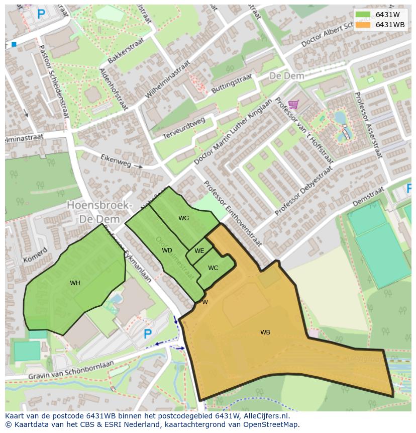 Afbeelding van het postcodegebied 6431 WB op de kaart.