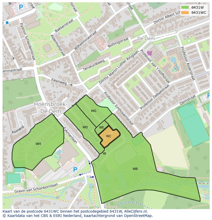 Afbeelding van het postcodegebied 6431 WC op de kaart.
