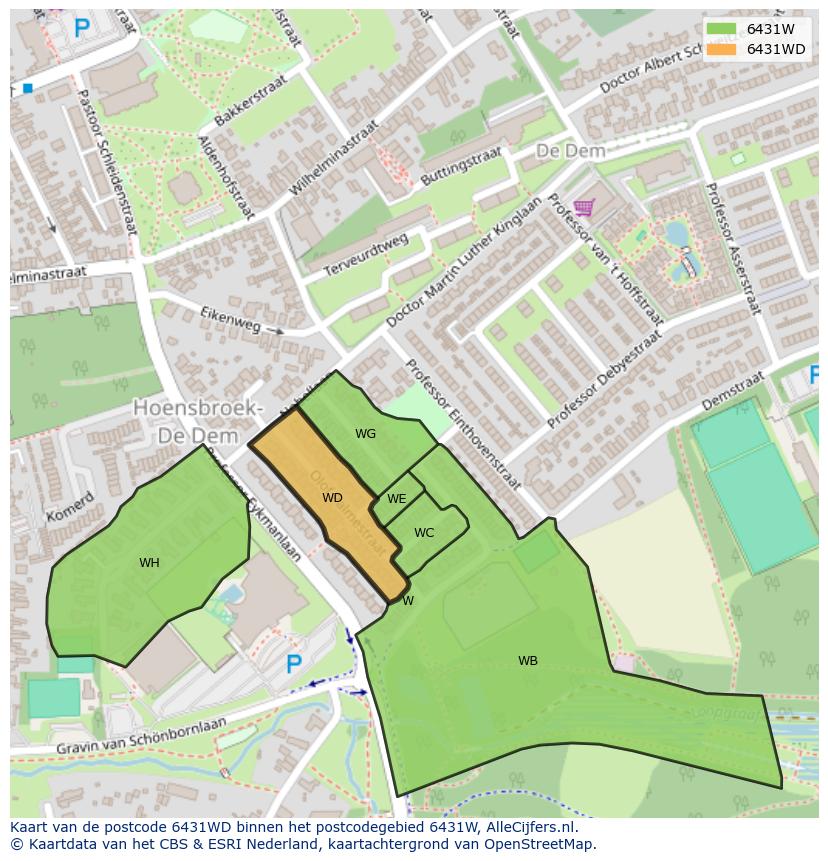 Afbeelding van het postcodegebied 6431 WD op de kaart.