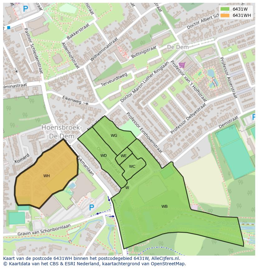 Afbeelding van het postcodegebied 6431 WH op de kaart.