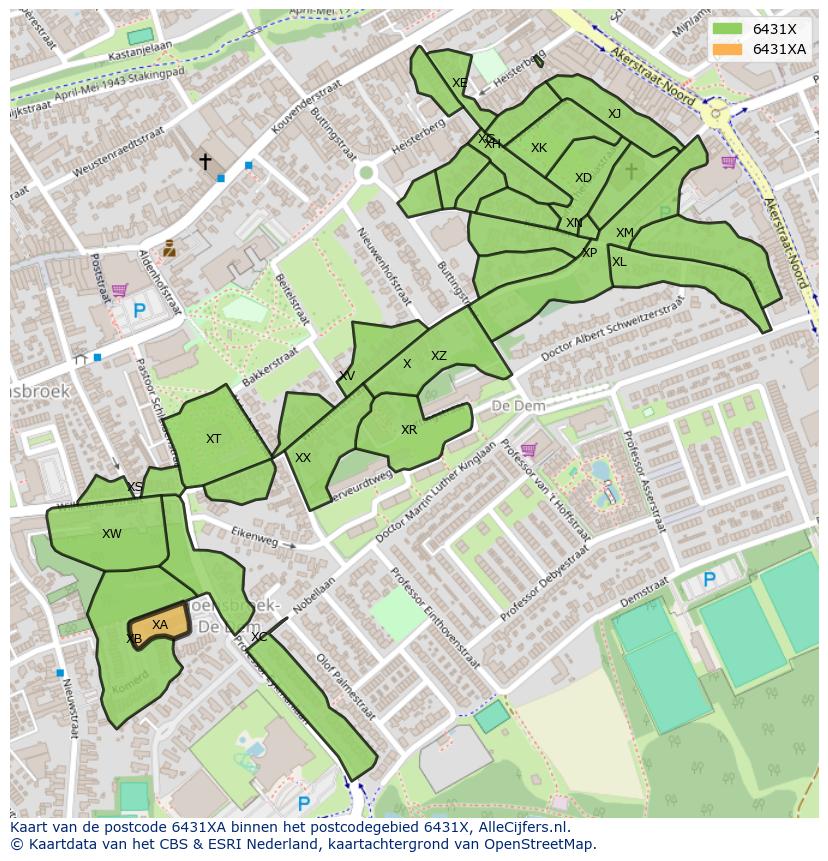 Afbeelding van het postcodegebied 6431 XA op de kaart.