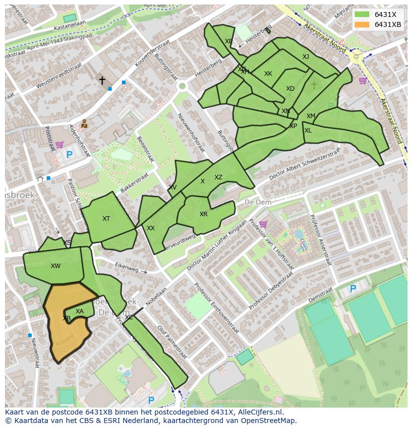 Afbeelding van het postcodegebied 6431 XB op de kaart.