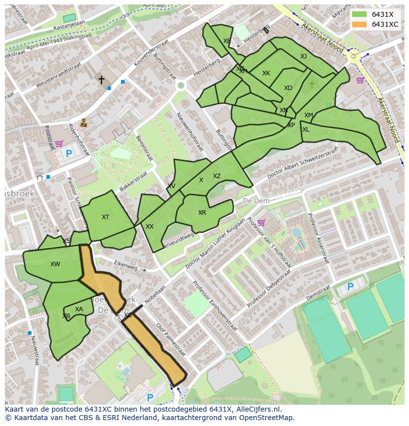 Afbeelding van het postcodegebied 6431 XC op de kaart.