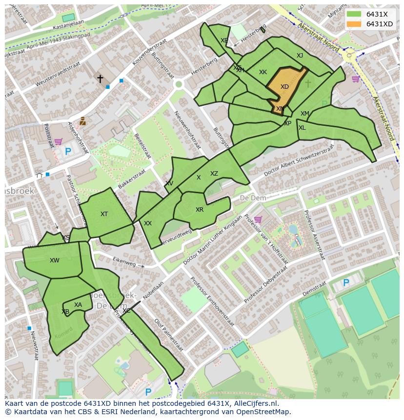 Afbeelding van het postcodegebied 6431 XD op de kaart.