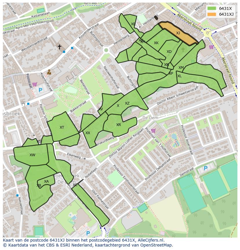 Afbeelding van het postcodegebied 6431 XJ op de kaart.