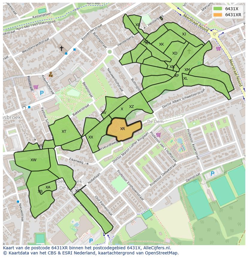 Afbeelding van het postcodegebied 6431 XR op de kaart.