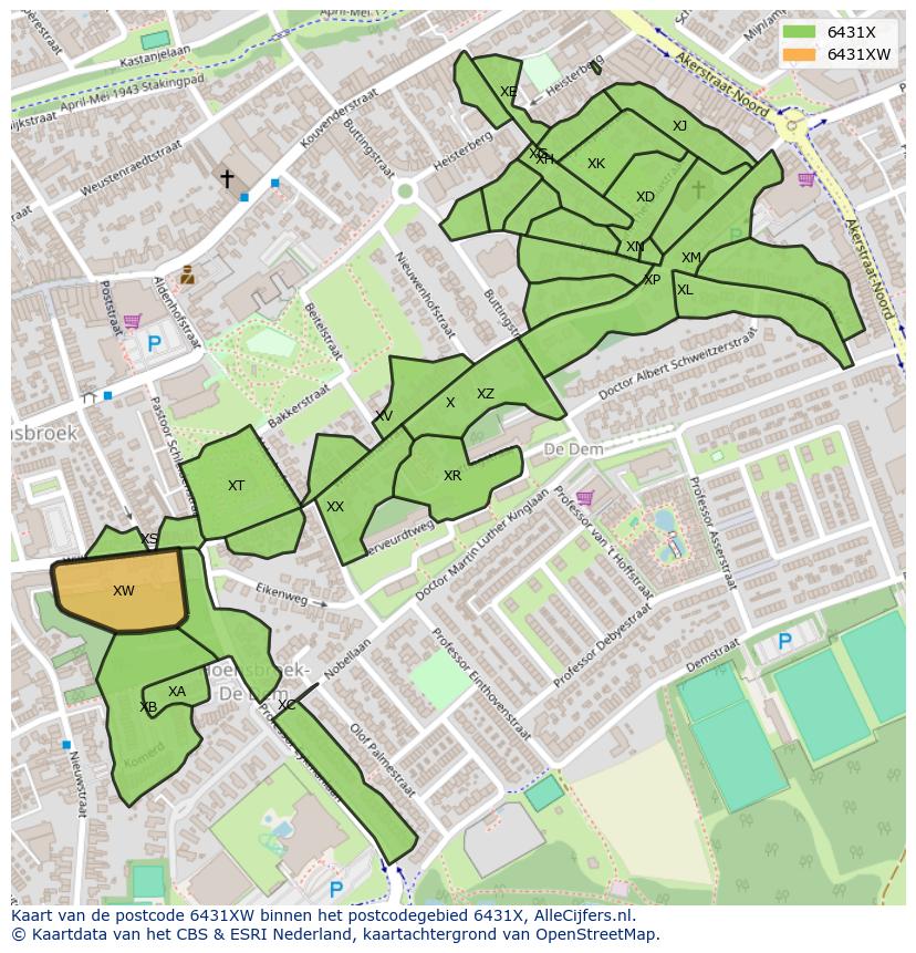 Afbeelding van het postcodegebied 6431 XW op de kaart.
