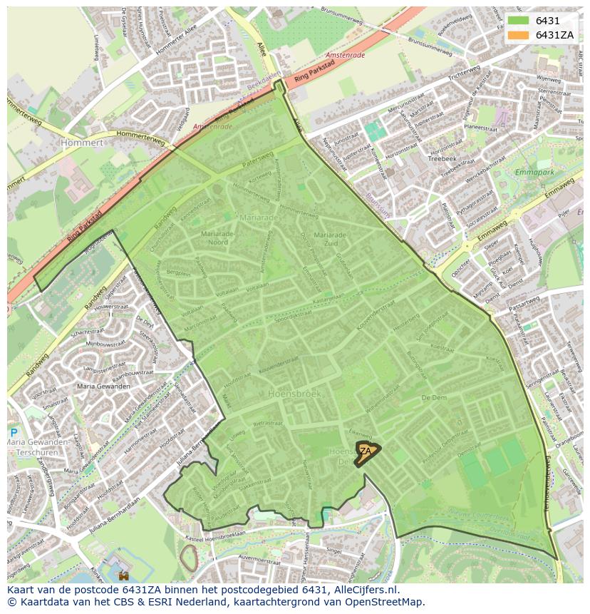 Afbeelding van het postcodegebied 6431 ZA op de kaart.