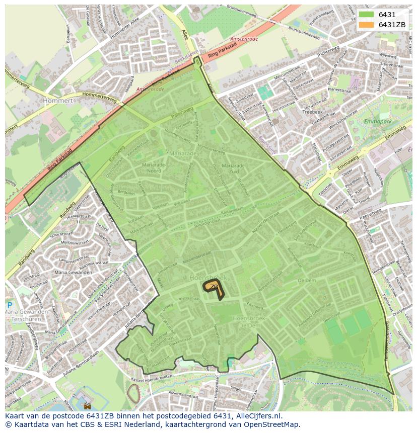 Afbeelding van het postcodegebied 6431 ZB op de kaart.