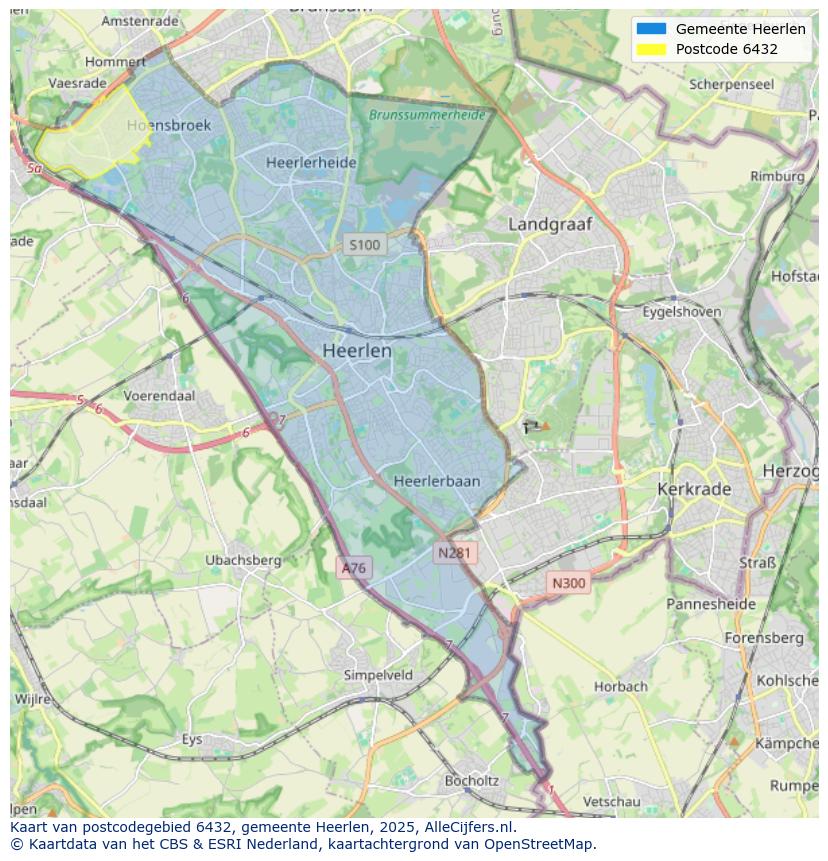 Afbeelding van het postcodegebied 6432 op de kaart.
