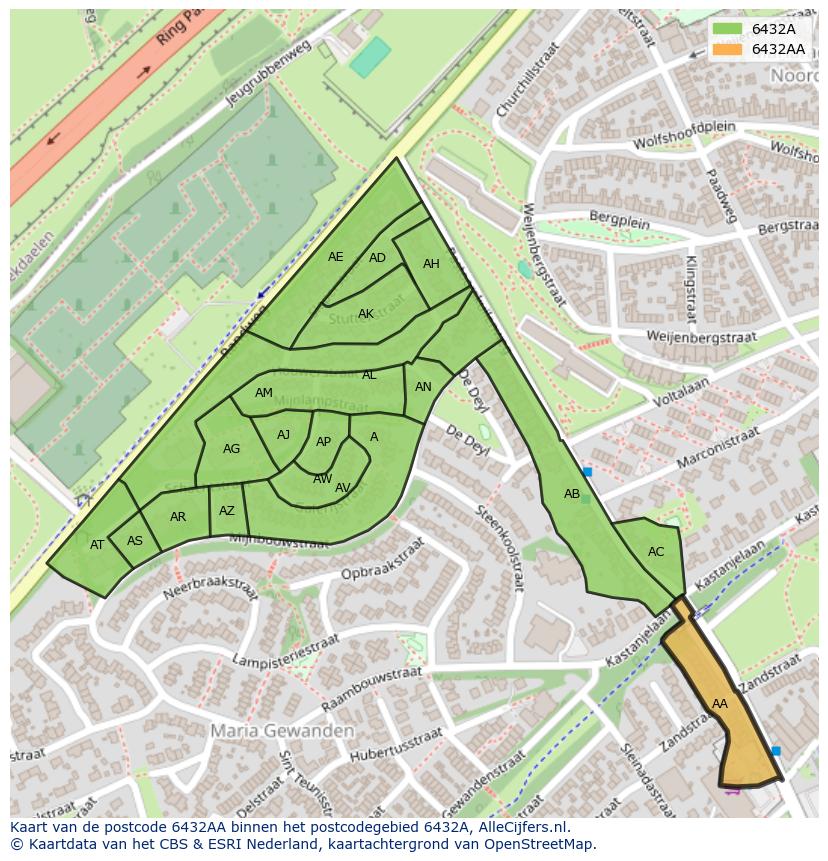 Afbeelding van het postcodegebied 6432 AA op de kaart.