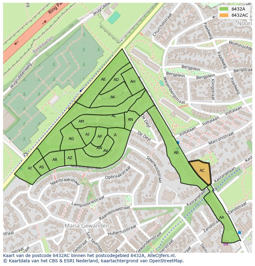 Afbeelding van het postcodegebied 6432 AC op de kaart.