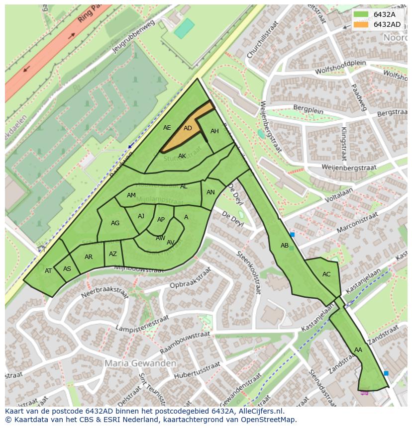 Afbeelding van het postcodegebied 6432 AD op de kaart.