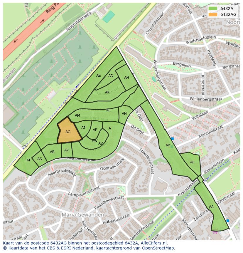 Afbeelding van het postcodegebied 6432 AG op de kaart.