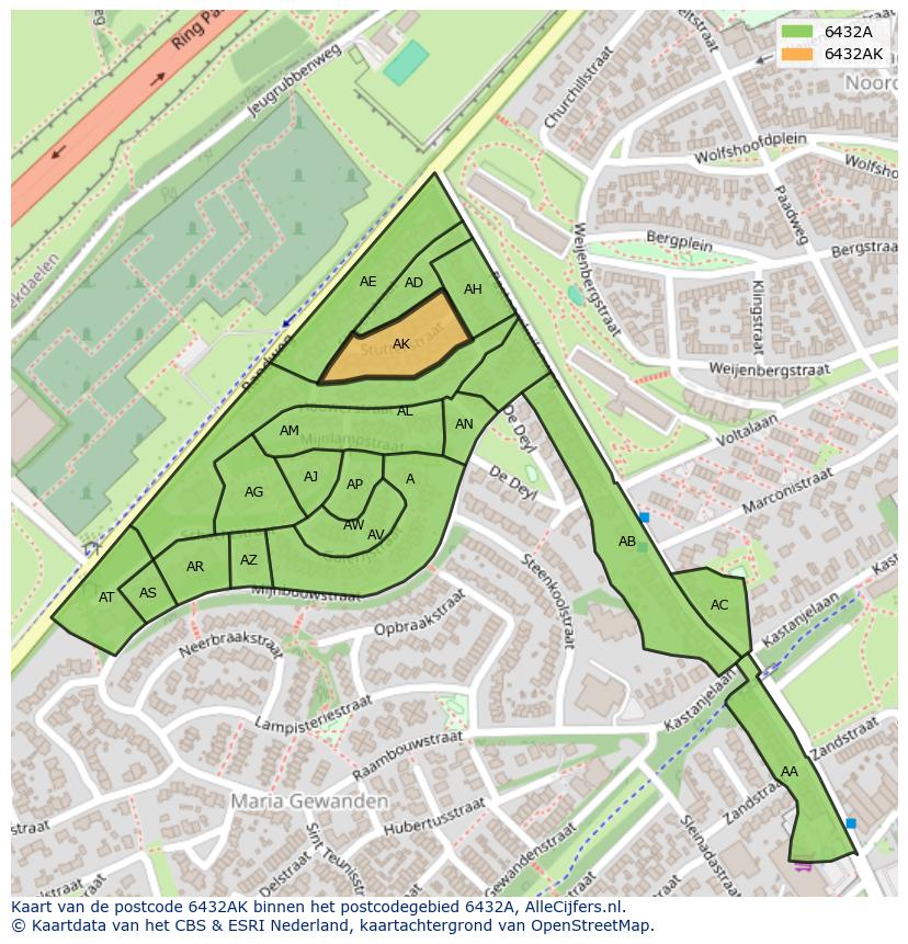 Afbeelding van het postcodegebied 6432 AK op de kaart.