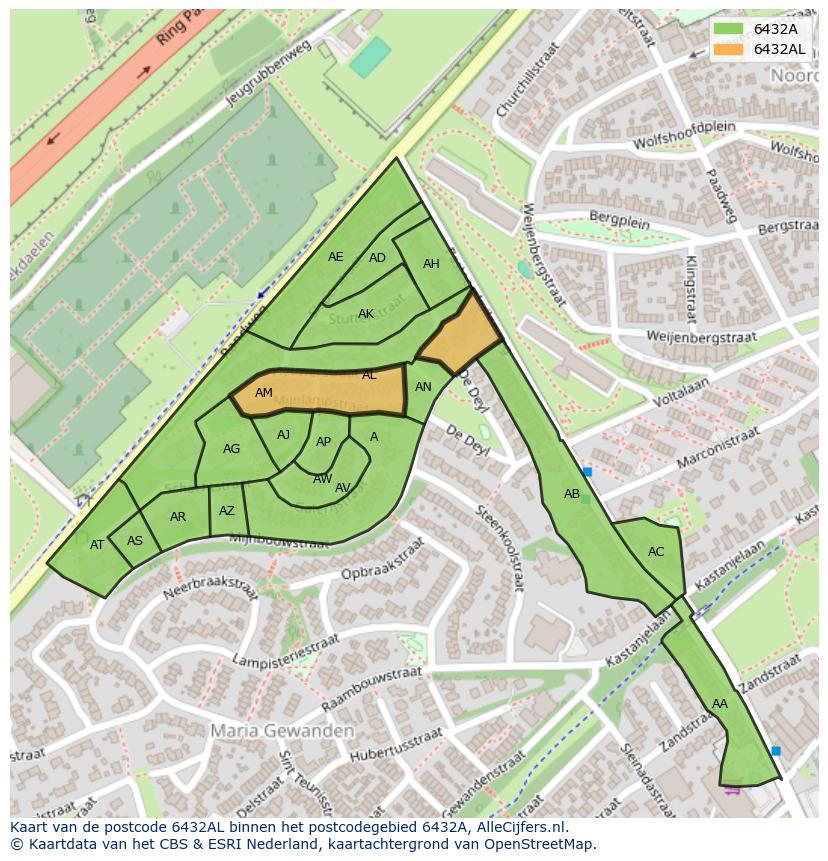 Afbeelding van het postcodegebied 6432 AL op de kaart.