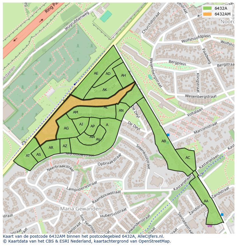 Afbeelding van het postcodegebied 6432 AM op de kaart.