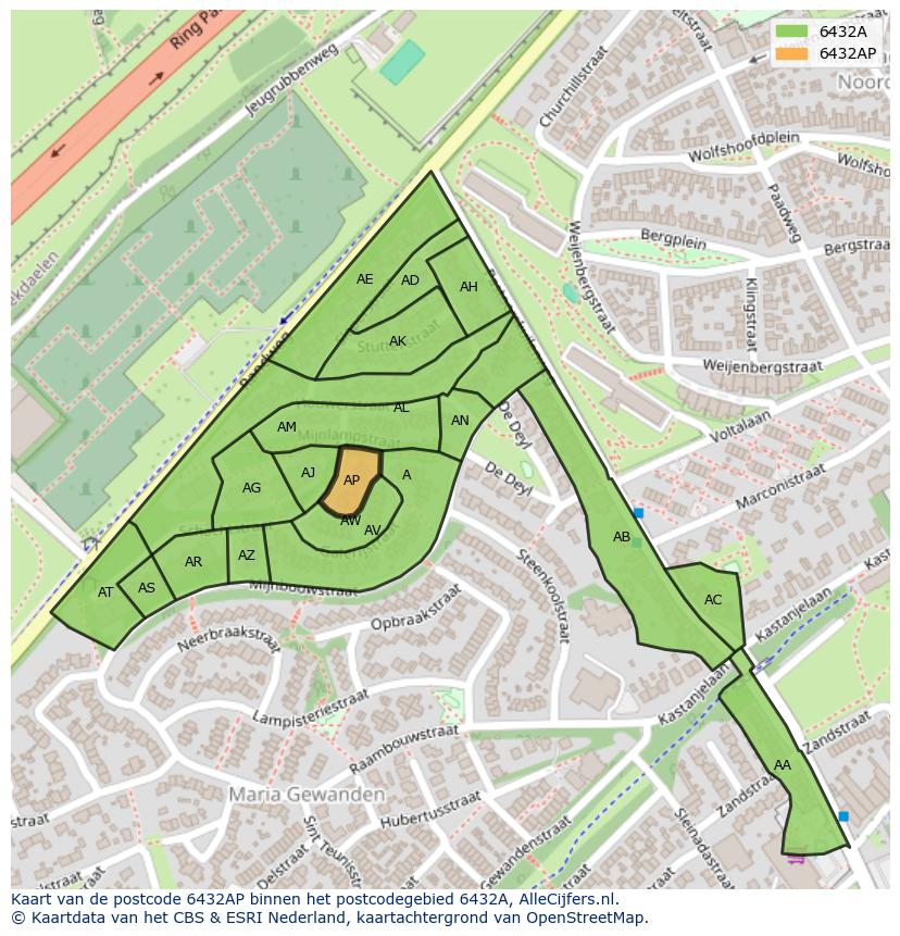 Afbeelding van het postcodegebied 6432 AP op de kaart.