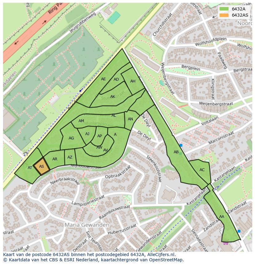 Afbeelding van het postcodegebied 6432 AS op de kaart.