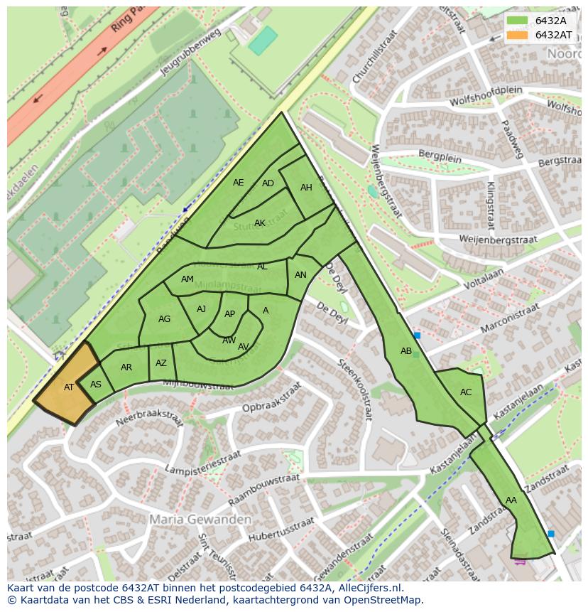 Afbeelding van het postcodegebied 6432 AT op de kaart.