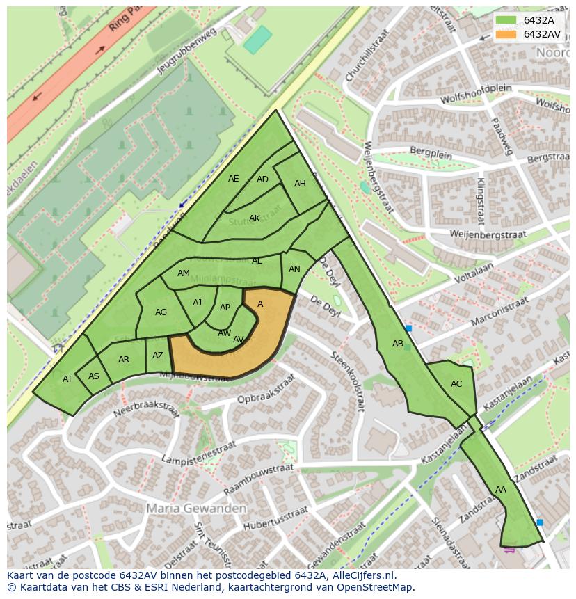 Afbeelding van het postcodegebied 6432 AV op de kaart.