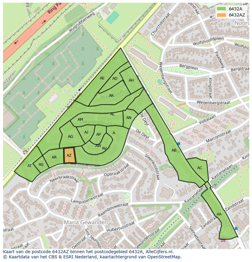 Afbeelding van het postcodegebied 6432 AZ op de kaart.